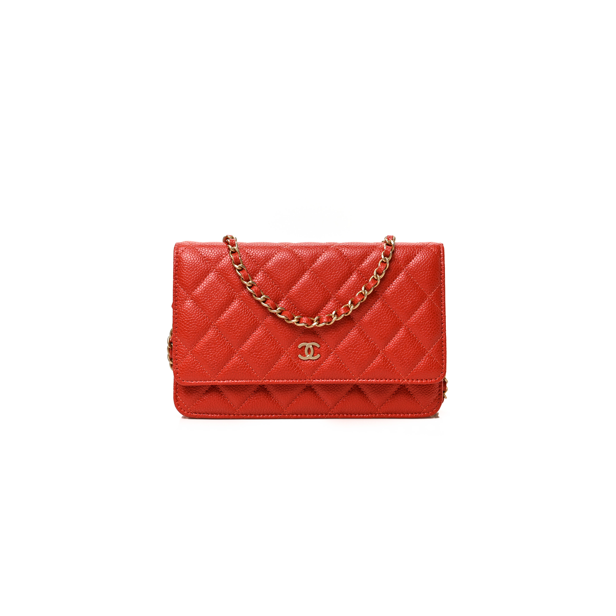 CHANEL CAVIAR QUILTED WALLET ON CHAIN WOC RED  (19*13*4cm) 